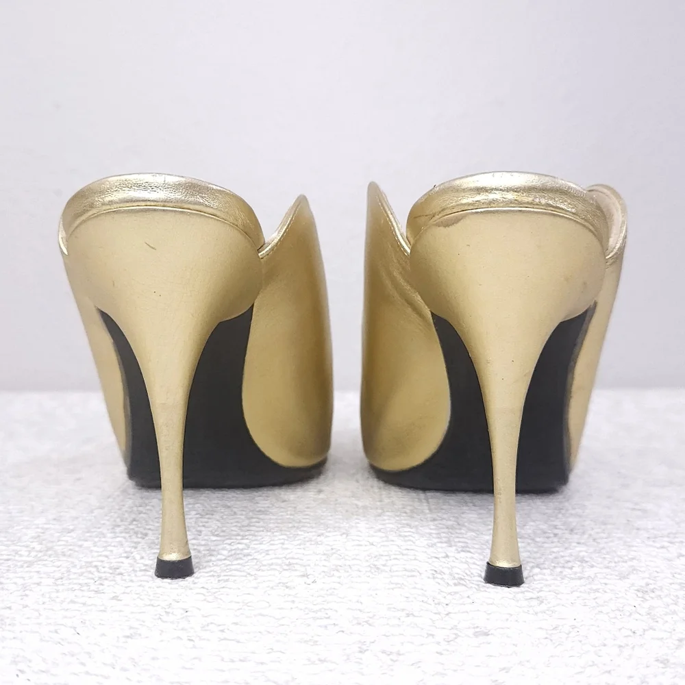 Vintage FREE LANCE Paris Mules Metallic Gold Leather Stiletto Heels Pumps EU 38 - Picture 7 of 12